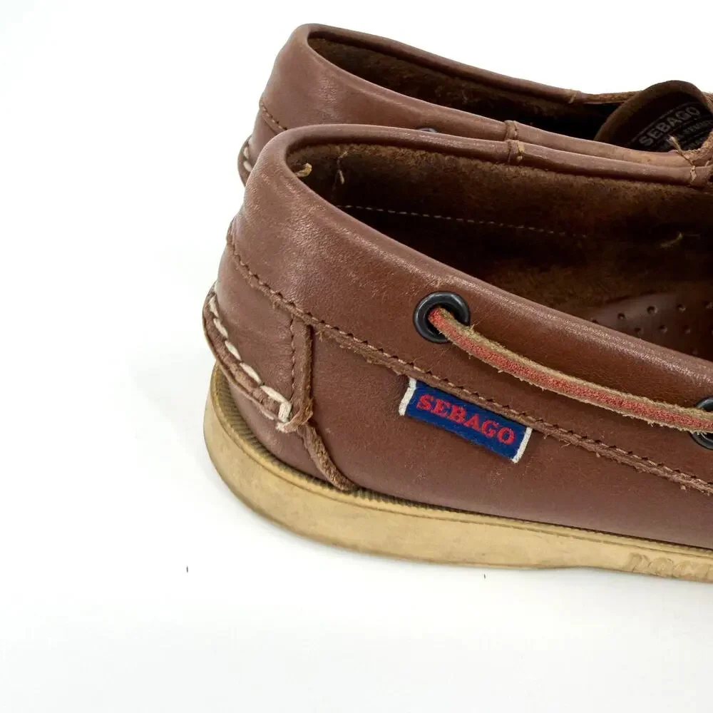 Sebago Docksides Brown Genuine Leather Womens Boat Shoes